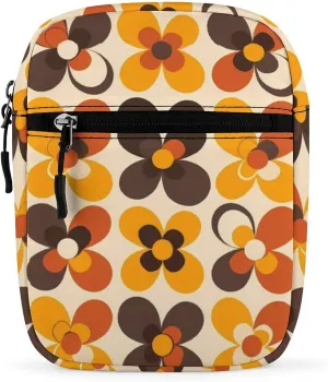 Seventies Geometric Vintage Pattern Flower Small Crossbody Bags Mini Shoulder Bag Travel Messenger Bag for Men Women