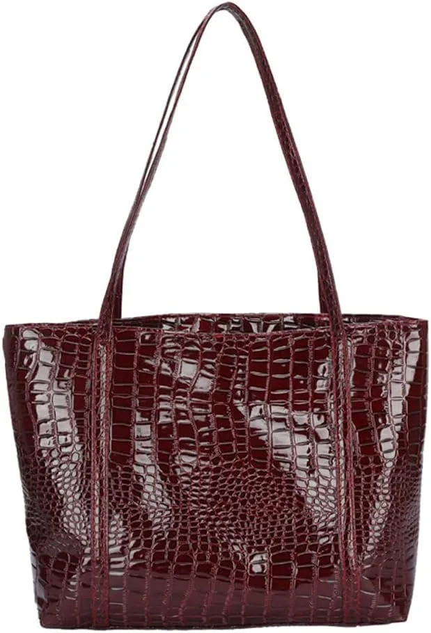 Shiny Tote Bags for Women Patent Faux Leather Handbags Large Purse Satchel Bag Hobo Handbag Shoulder Bag Minimalist
