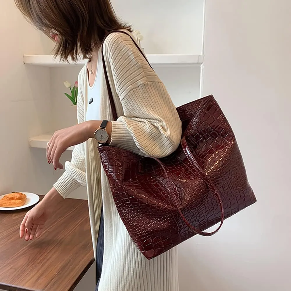 Shiny Tote Bags for Women Patent Faux Leather Handbags Large Purse Satchel Bag Hobo Handbag Shoulder Bag Minimalist