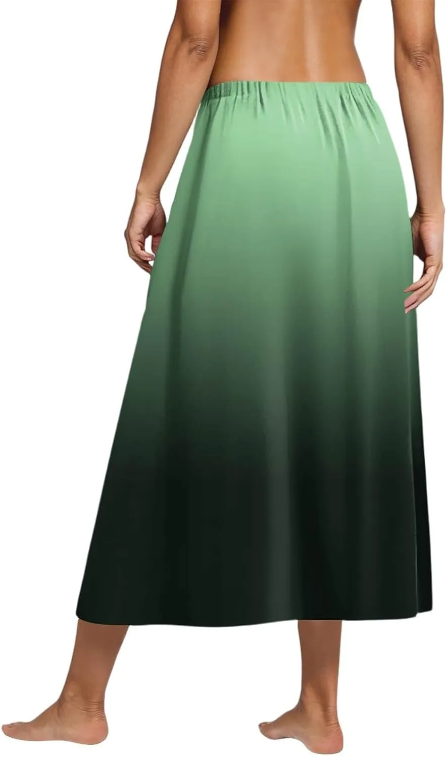 Skirs for Women Gradient Stripe Printed Skirt Elasticated Loose Pocket Pleated Half-Body Skirts Casual Skirt
