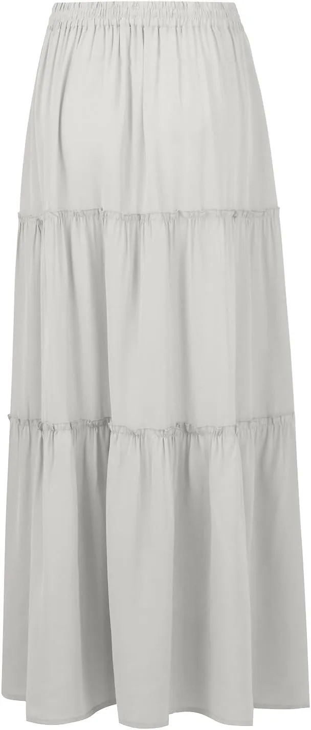 Skirts for Women Summer Flowy Tiered Elastic High Waisted Skirt Vacation Swing Long Solid Maxi Skirts
