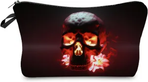 Skull Gift Fire Skull Makeup Bag Cute Small Makeup Organizer Bag Travel Toiletry Zipper Pouch Girls Gothic Skull Skeleton Gifts for Sisters Fire Skull Makeup Bag Gift for Women
