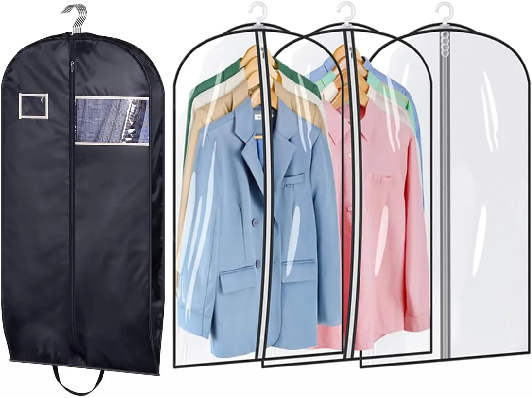 SLEEPING LAMB Water Resistant Suit Bags for Men Travel Gusseted Garment Bags and 43'' All Clear Garment Bag for Hanging Clothes with Space Saving Hook of 4 Holes for Shirts