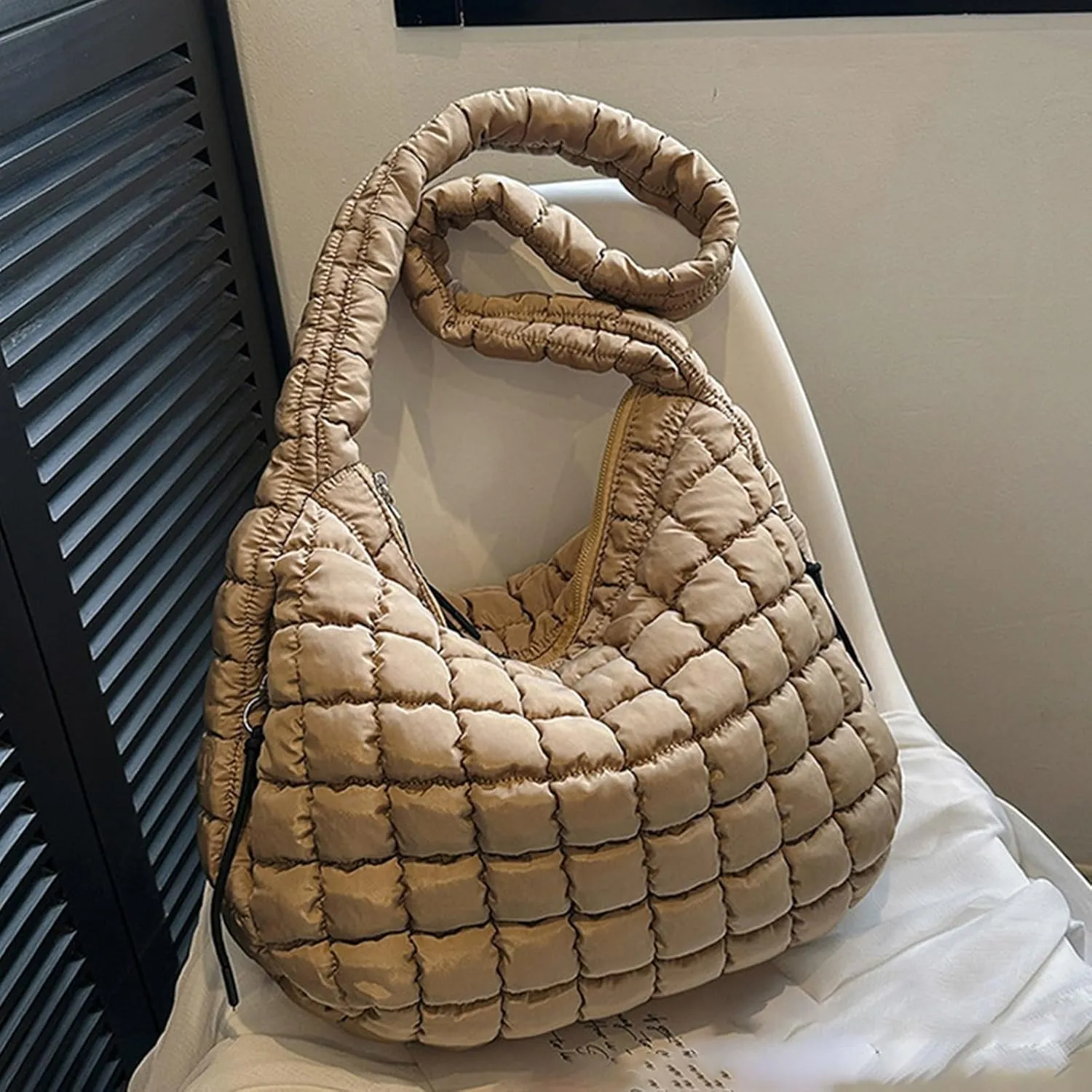 Sling Bag For Women Large Quilted Carryall Puffer Shoulder Bag Lightweight Quilted Padding Hobo Bag Quilted Bag A