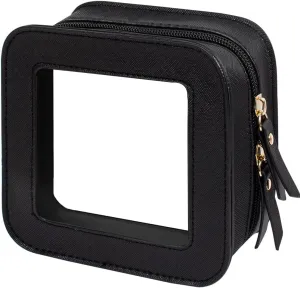 Small Clear Makeup Bag for Women , Mini Cosmetic Bag Portable Makeup Pouch Organizer with Zipper Waterproof Travel Cosmetic Case Cute Travel Toiletry Bag Car Organizer for Essentials (Mini Black)