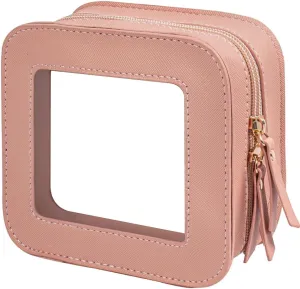 Small Clear Makeup Bag for Women, Mini Cosmetic Bag Portable Makeup Pouch Organizer with Zipper Waterproof Travel Cosmetic Case Cute Travel Toiletry Bag Car Organizer for Essentials (Mini Pink)