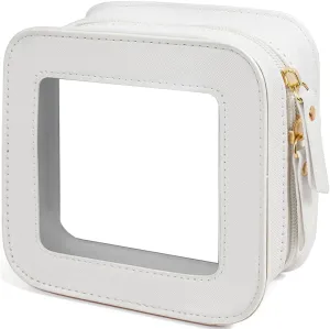 Small Clear Makeup Bag for Women , Mini Cosmetic Bag Portable Makeup Pouch Organizer with Zipper Waterproof Travel Cosmetic Case Cute Travel Toiletry Bag Car Organizer for Essentials (Mini White)