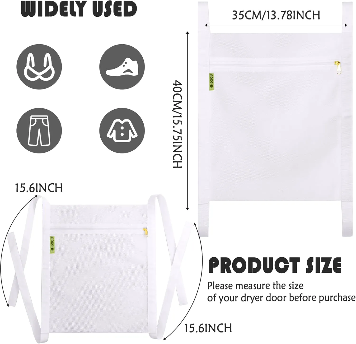 Sneaker Wash & Dry Net Bag for Dryer, 15.7x13.8 Inch Large HoneyComber Mesh Bags with Zipper and Strap for Shoes, Clothing, Laundry Reused Bag Tool (2 Pcs White)