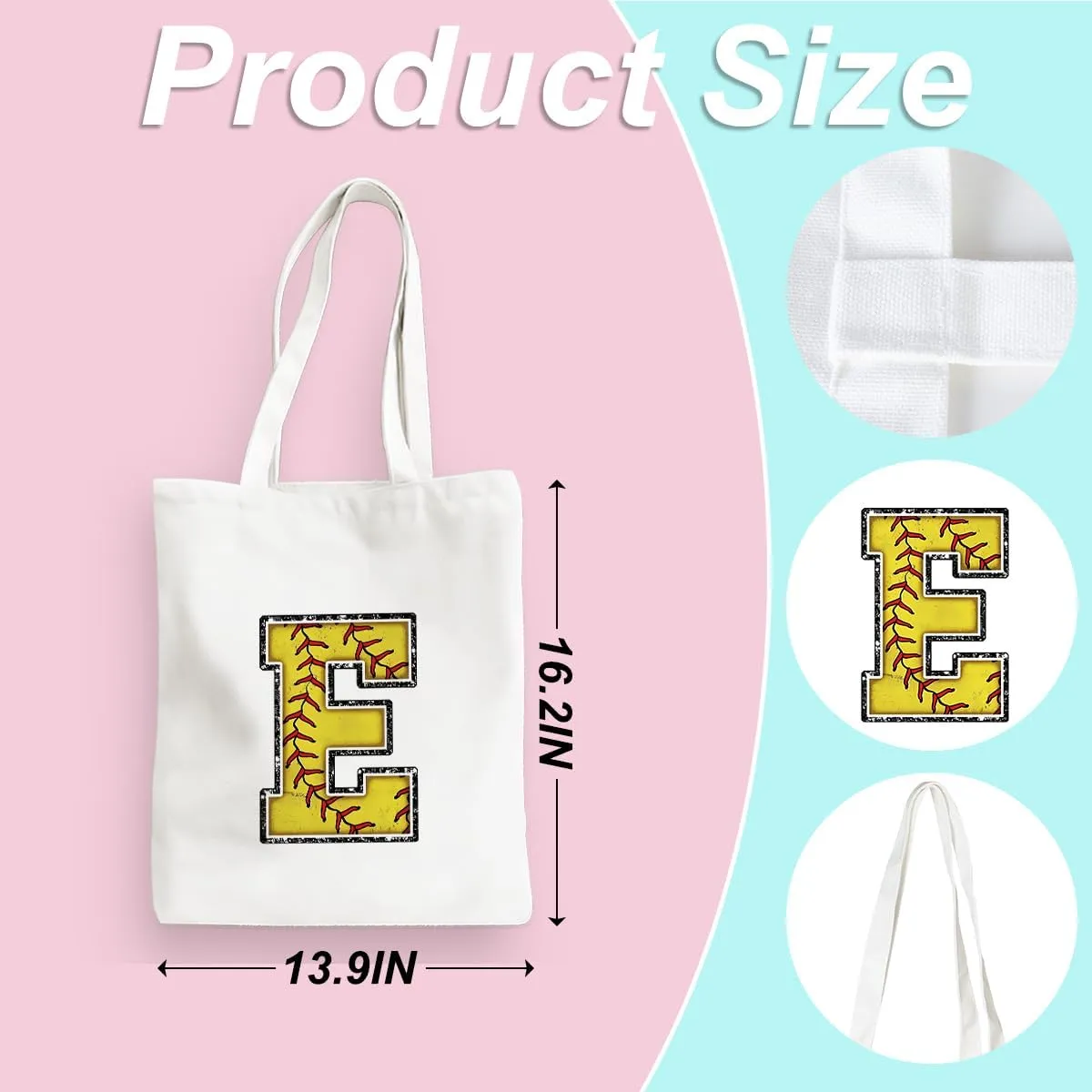 Softball Gifts Initial Tote Bag Reusable Grocery Bags Personalized Beach Bag Wedding Monogrammed Gifts for Women