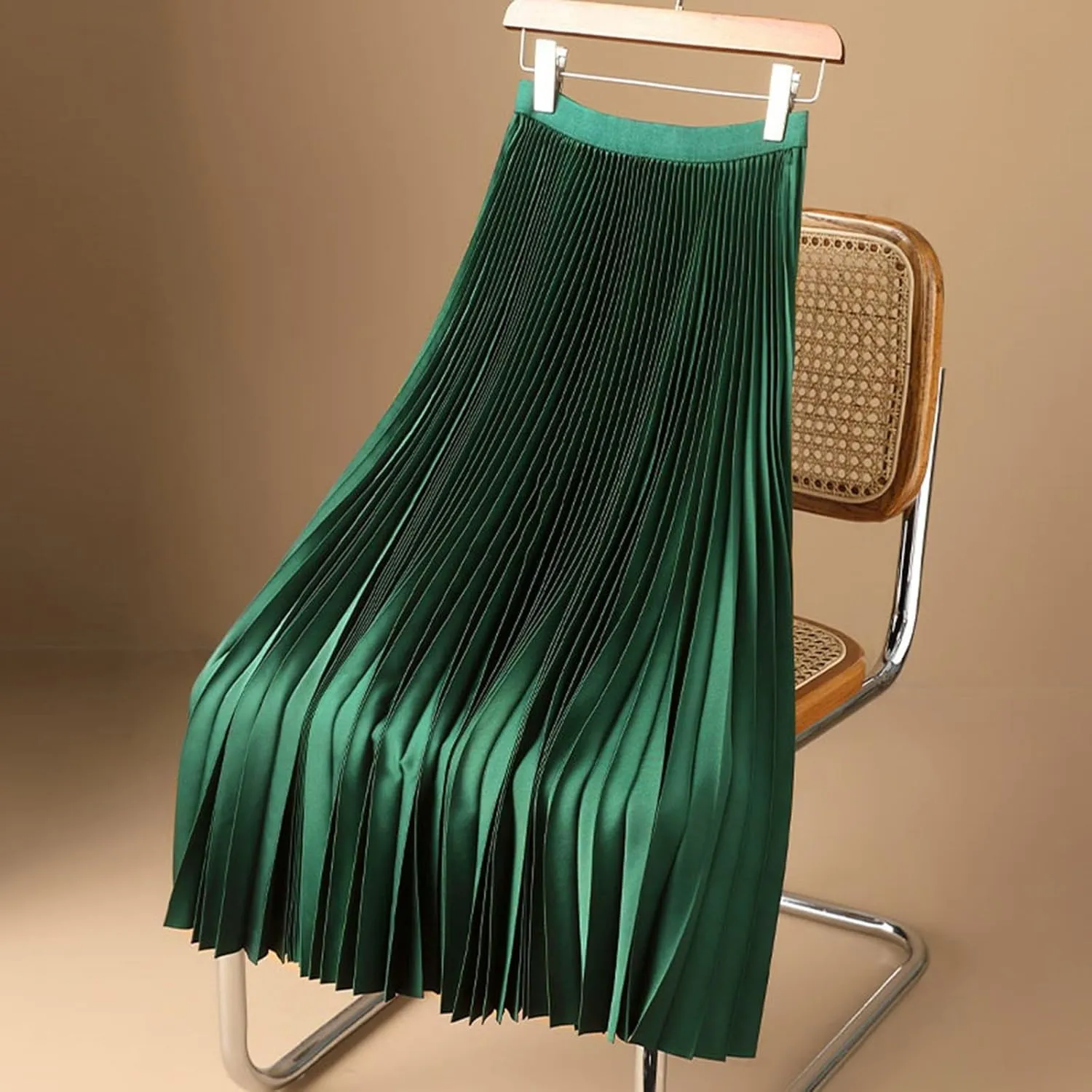 Solid Color Premium Satin Pleated Skirt Plus Size Versatile Skirt Womens Midi Jean Skirts