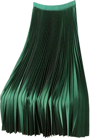 Solid Color Premium Satin Pleated Skirt Plus Size Versatile Skirt Womens Midi Jean Skirts