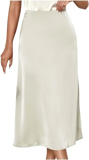 Solid Satin Midi Skorts for Women 2025 Fashion Business High Waisted A Line Skirts Casual Summer Work Formal Skirt
