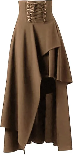 Solid Skirts for Women Midi Length High Low Modest Lace Up Pleated Goth Irregular Vintage Plus Size Rise Graceful