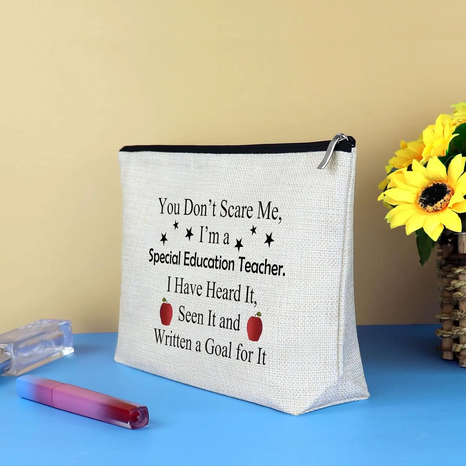 Special Education Appreciation Gift Makeup Bag Thank You Gift for Teacher ASL Disabler Autism Teacher Present Cosmetic Bag Christmas Retirement Teachers Day Present Zipper Travel Cosmetic Pouch
