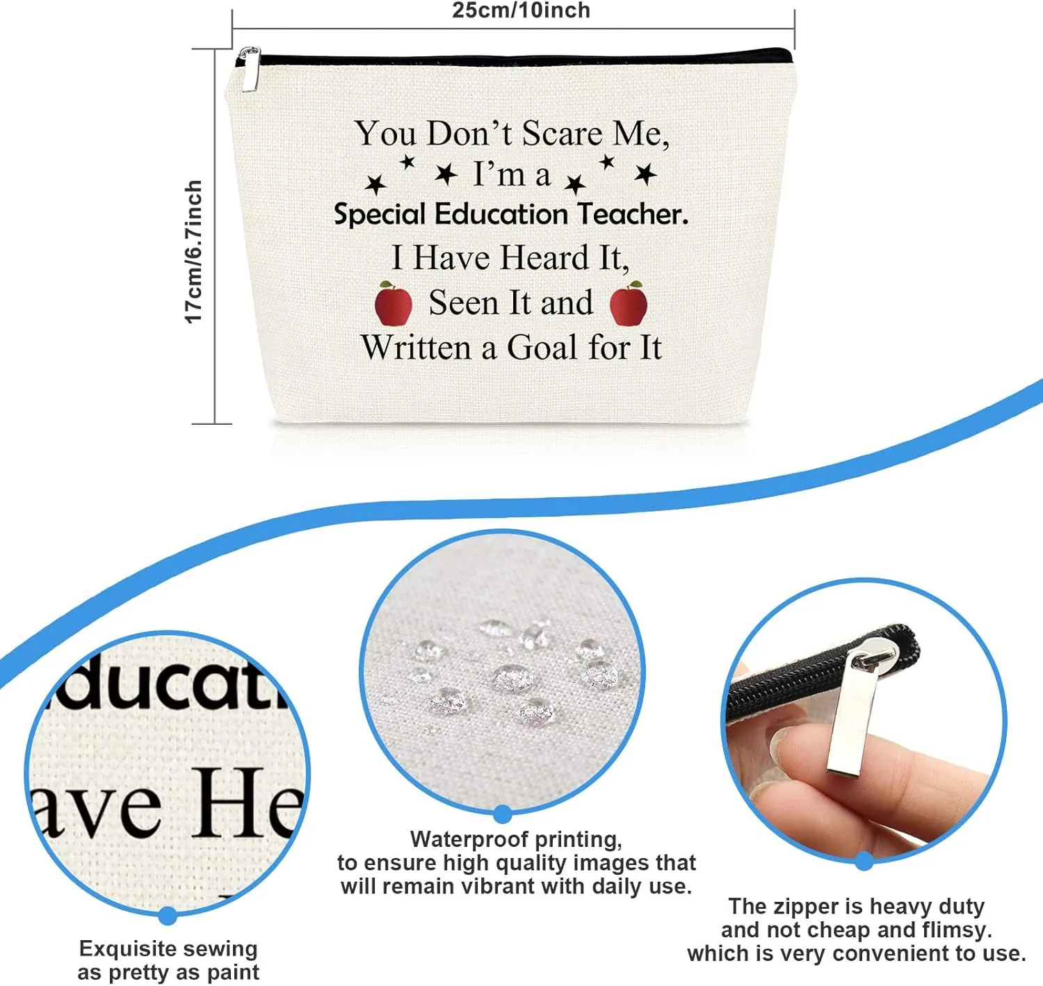 Special Education Appreciation Gift Makeup Bag Thank You Gift for Teacher ASL Disabler Autism Teacher Present Cosmetic Bag Christmas Retirement Teachers Day Present Zipper Travel Cosmetic Pouch