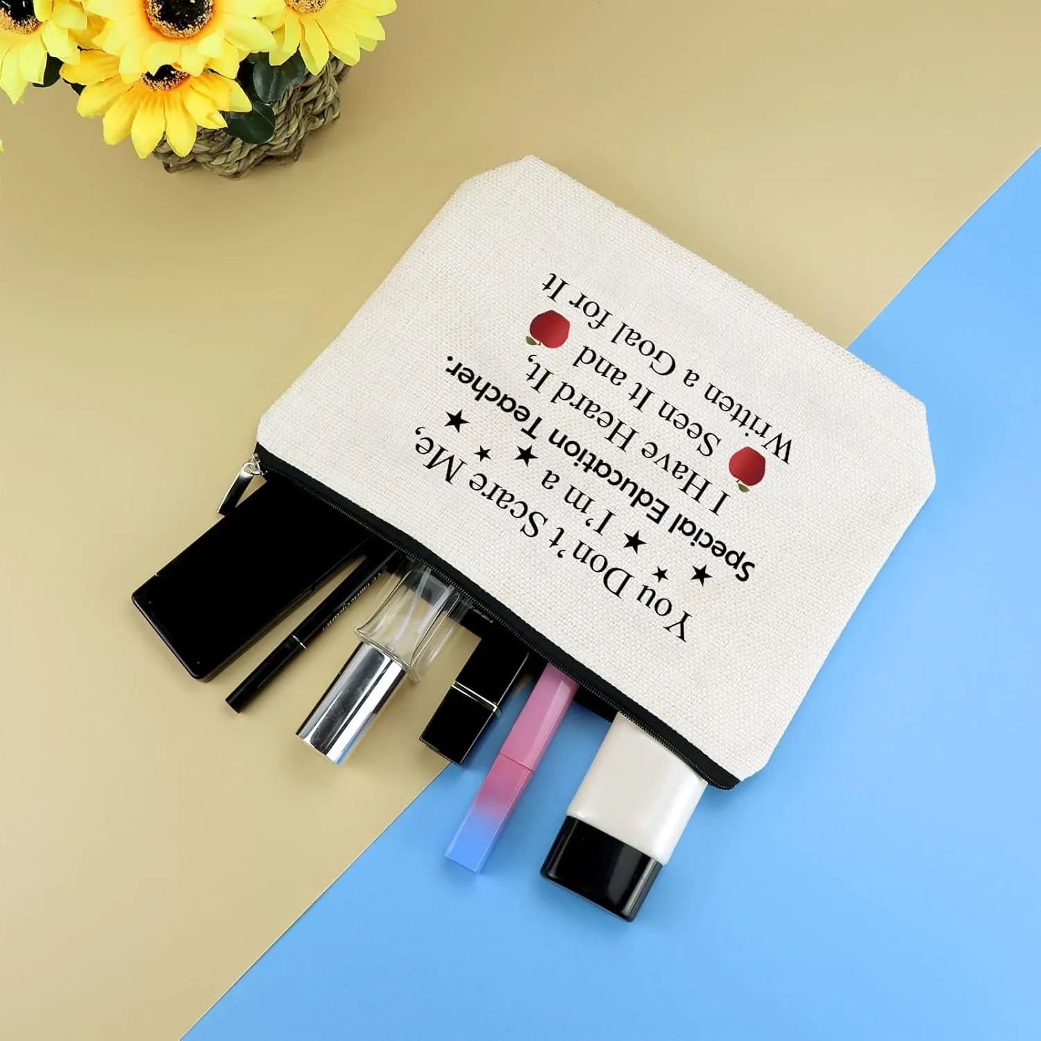 Special Education Appreciation Gift Makeup Bag Thank You Gift for Teacher ASL Disabler Autism Teacher Present Cosmetic Bag Christmas Retirement Teachers Day Present Zipper Travel Cosmetic Pouch