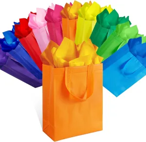 SPERPAND 30 Pcs Reusable Gift Bags with Handles and Tissues -Party Favor Bags Non-Woven Small Tote Goodie Bags for Kids Birthday, Baby Shower, Rainbow Party Supplies (10 Colors)