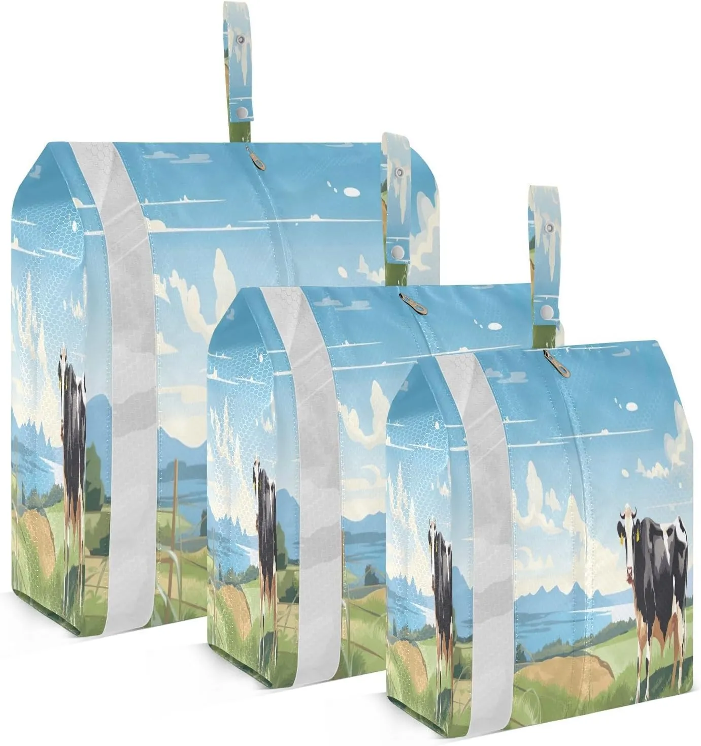 SPRIPORT Farmhouse Field Cow 3 Set Compression Packing Cubes for Travel Lightweight Luggage Organizer Bags for Carry on Suitcase Luggage Cubes for Vacation Woman Man Clothes