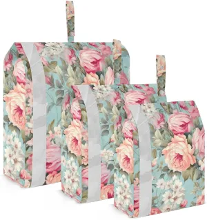 SPRIPORT Floral Wallpaper Flower Pink 3 Set Compression Packing Cubes for Travel Lightweight Luggage Organizer Bags for Carry on Suitcase Travel Essentials for Woman Man Clothes Vacation