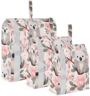 SPRIPORT Pink Flowers Koala 3 Set Compression Packing Cubes for Travel Lightweight Luggage Organizer Bags for Carry on Suitcase Luggage Cubes for Woman Man Vacation Clothes