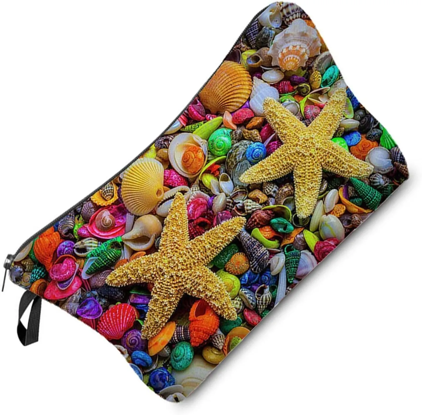 Starfish Makeup Bag Cute Small Organizer Bag Travel Toiletry Zipper Pouch Colorful Sea Shell Present Ocean Starfish Cosmetic Bag for Women Friends Sisters