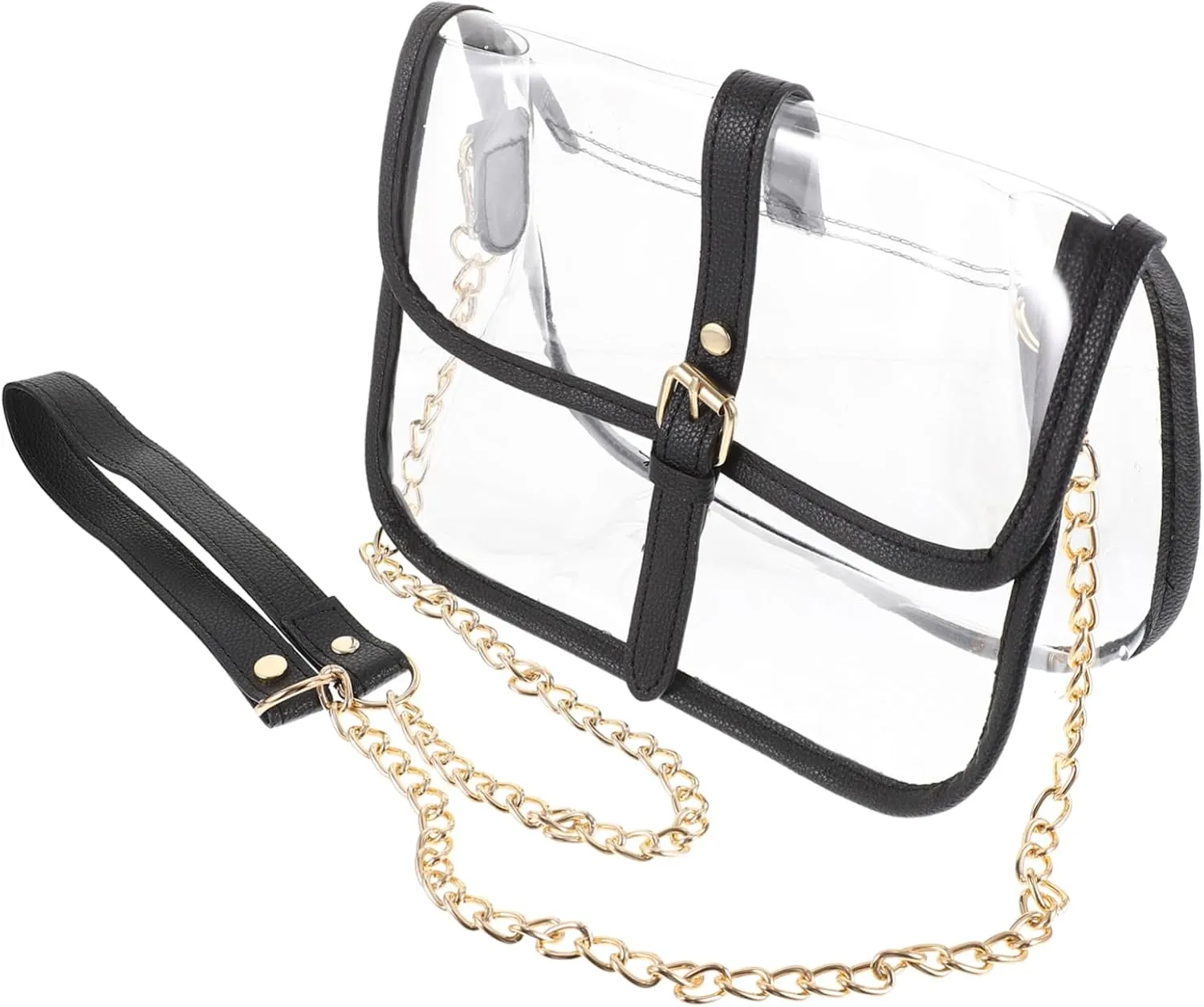 Stylish Pvc Saddle Bag Crossbody Shoulder Bag for Women Large Capacity Stadium Purse Chain