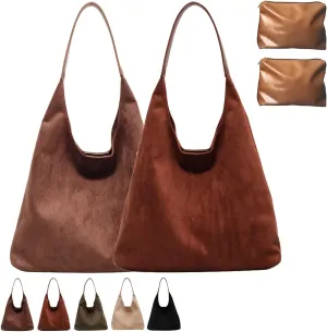 Suede Hobo Bag, Large Capacity Suede Shoulder Bag, Retro Suede Slouchy Bag, Womens Suede Tote Bag