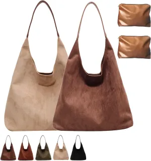 Suede Hobo Bag, Large Capacity Suede Shoulder Bag, Retro Suede Slouchy Bag, Womens Suede Tote Bag
