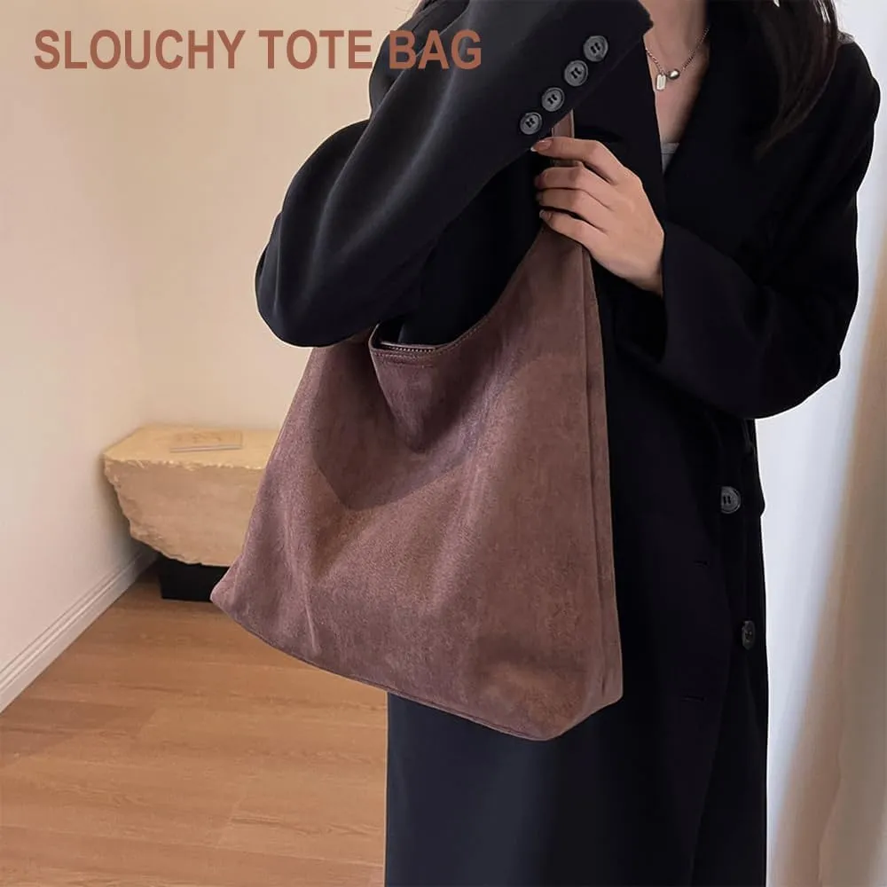 Suede Hobo Bag, Large Capacity Suede Shoulder Bag, Retro Suede Slouchy Bag, Womens Suede Tote Bag