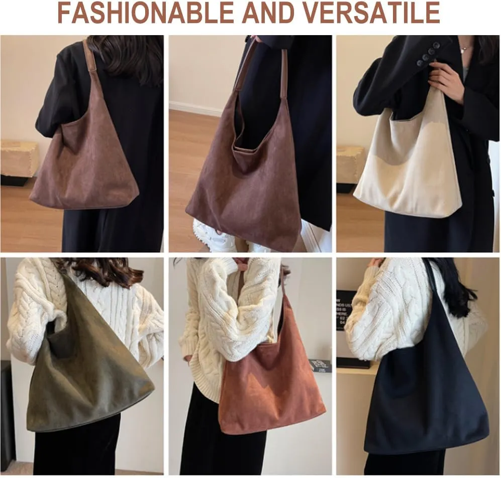 Suede Hobo Bag, Large Capacity Suede Shoulder Bag, Retro Suede Slouchy Bag, Womens Suede Tote Bag