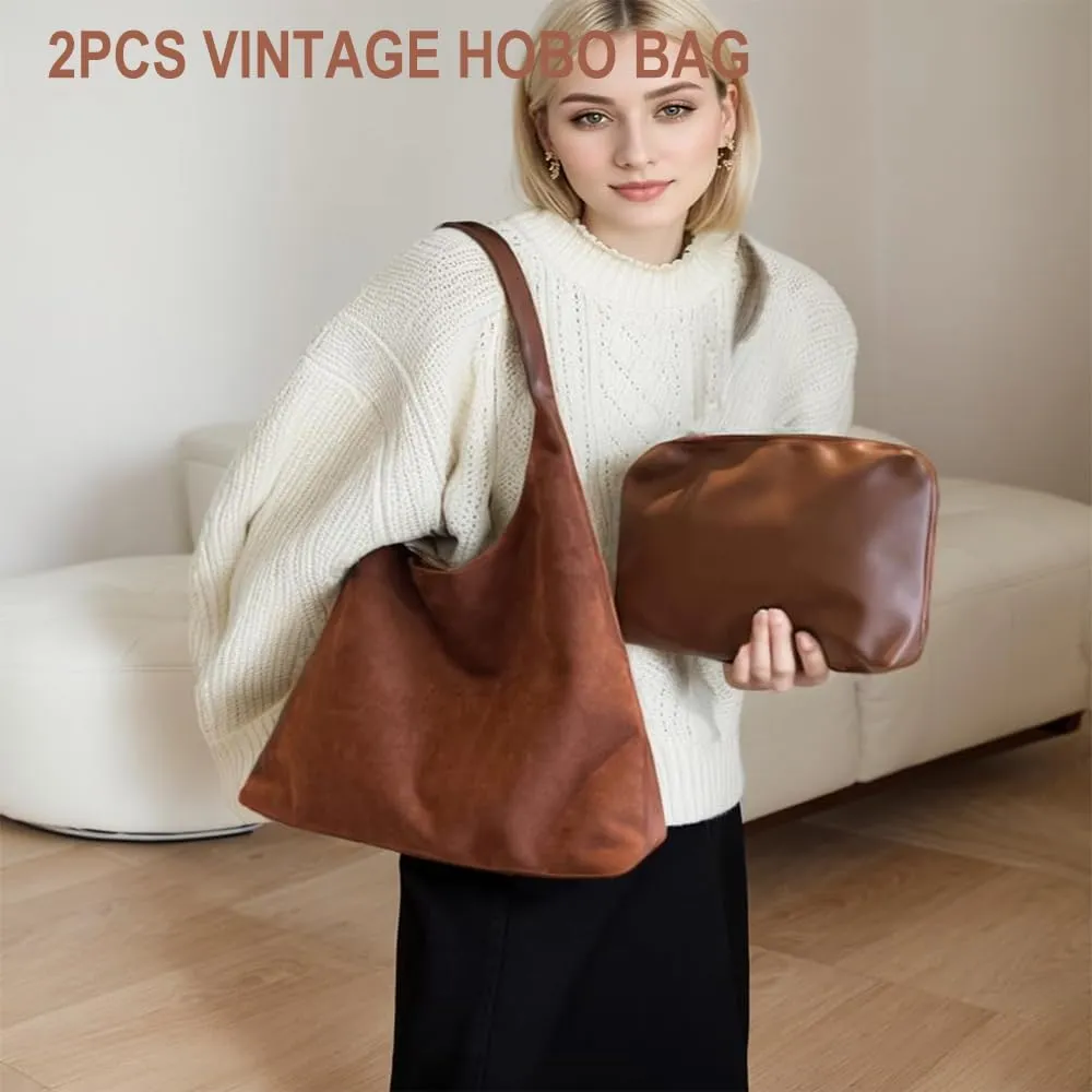 Suede Hobo Bag, Large Capacity Suede Shoulder Bag, Retro Suede Slouchy Bag, Womens Suede Tote Bag