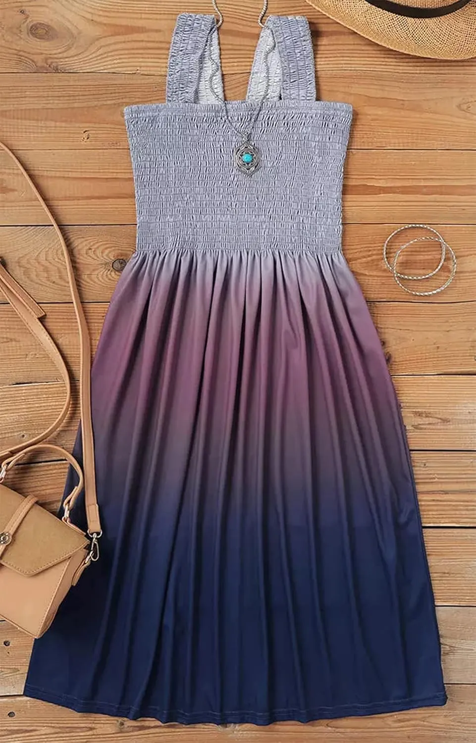 Summer Dress for Women Casual Beach Dress Floral Cover Ups Spaghetti Strap Sundress Smocked Strapless A-Line Mini Dress