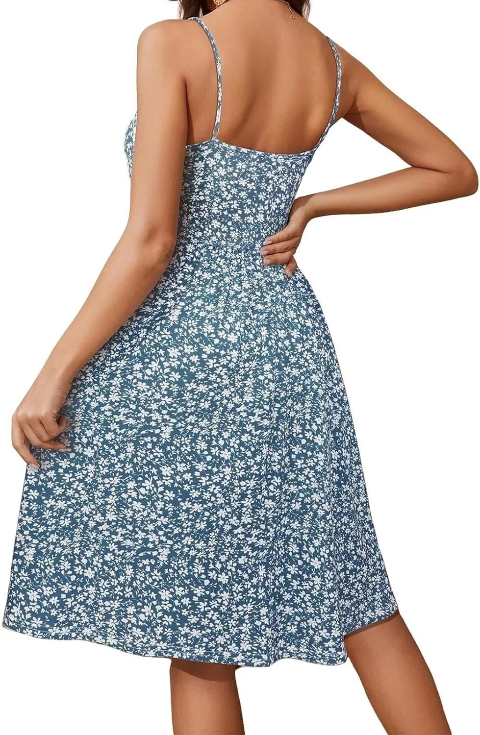 Summer Dresses for Women 2025 Vacation Beach Dresses Built in Bra Adjustable Spaghetti Strap Sundress with Pockets