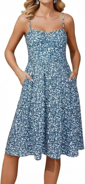 Summer Dresses for Women 2025 Vacation Beach Dresses Built in Bra Adjustable Spaghetti Strap Sundress with Pockets