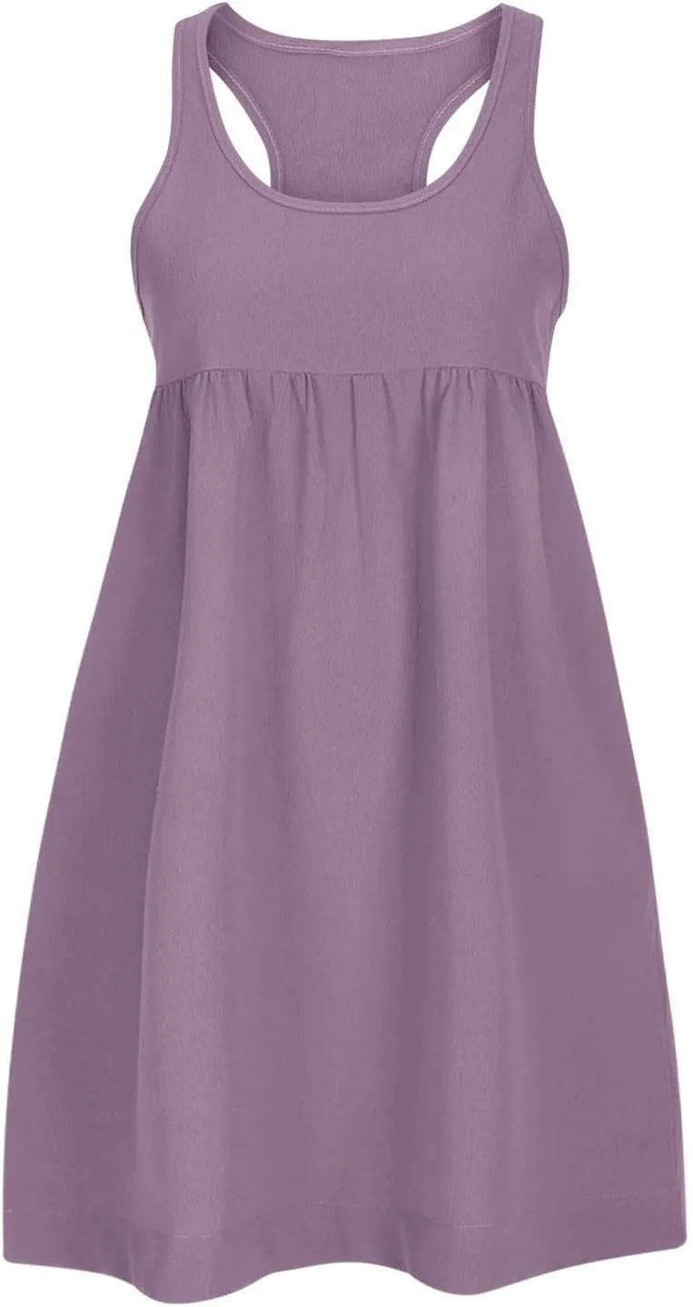 Sun Dresses for Women Racerback Athletic Beach Dress Square Neck Sleeveless Babydoll Dress Summer Flowy Mini Dresses