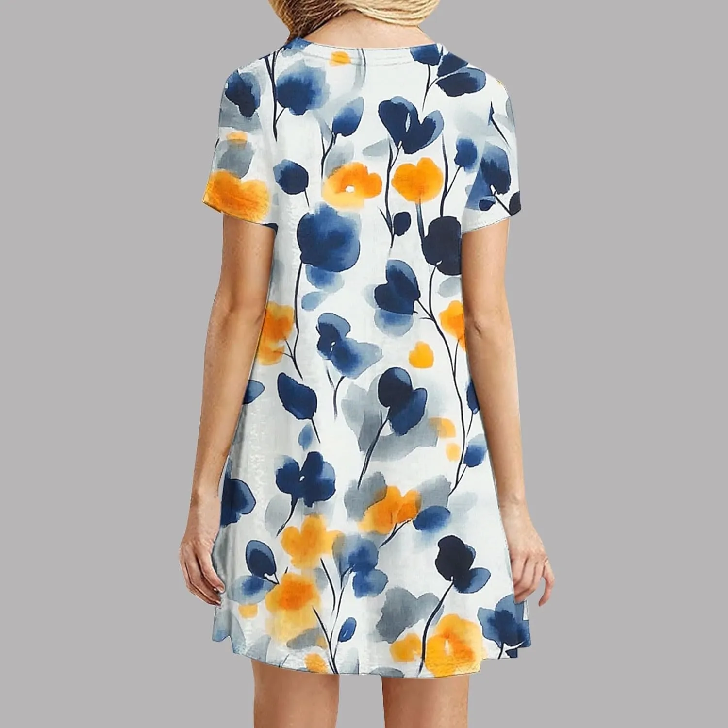 Sundresses for Women 2025 Summer Crewneck Short Sleeve Midi Dresses Casual Vacation Vintage Printed Boho Dresses