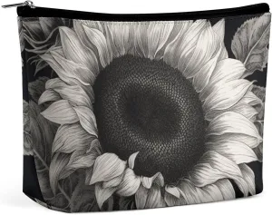 Sunflower Black Grey Cosmetic Bags for Women Men Waterproof Travel Toiletry Bag Large Capacity Makeup Bags PU Leather Cute Makeup Pouch Protable Travel Bag for Toiletries
