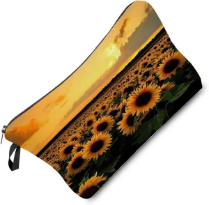 Sunflower Makeup Bag Sunflower Field Organizer Bag Toiletry Zipper Pouch Sunset Pastoral Scenery Cosmetic Bag Present for Sunflower Lovers Women Friends