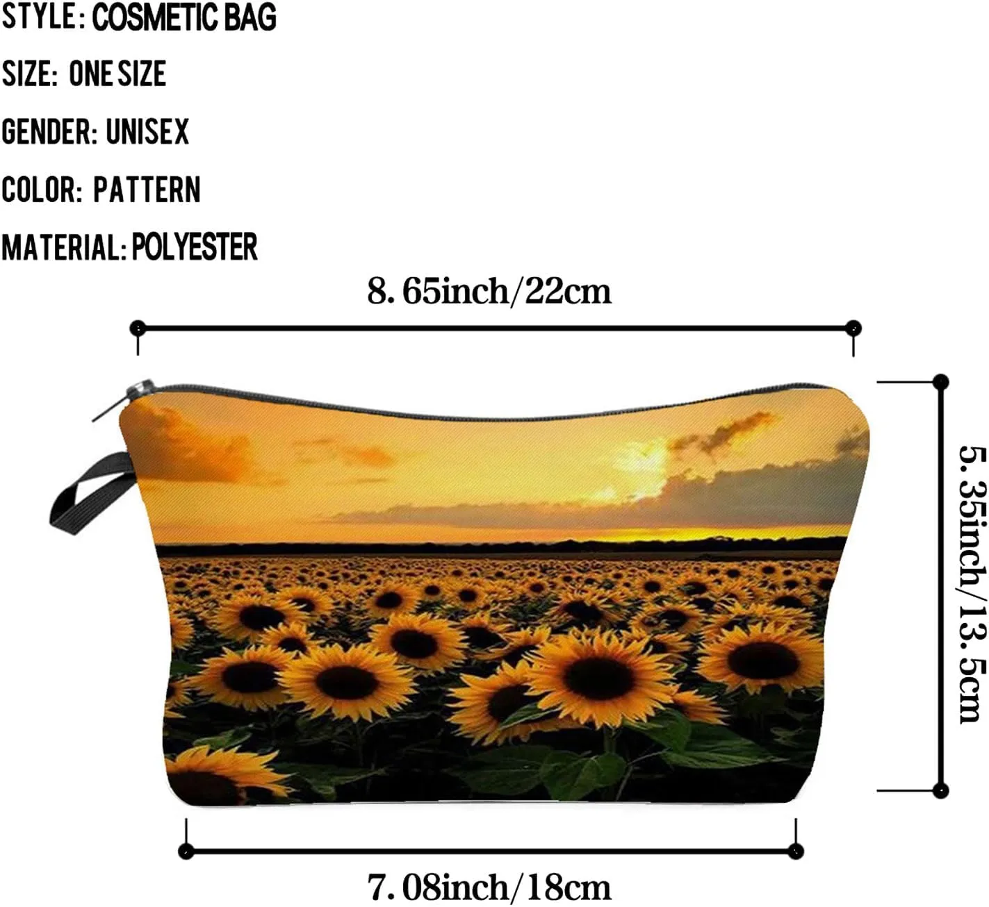 Sunflower Makeup Bag Sunflower Field Organizer Bag Toiletry Zipper Pouch Sunset Pastoral Scenery Cosmetic Bag Present for Sunflower Lovers Women Friends