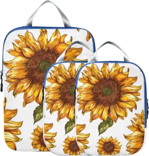 Sunflower Pattern Compression Packing Cubes for Travel Packing Organizers Backpack 3 Pack Luggage Travel Essentials Carry Must Haves Waterproof Suitcase Storage Bags
