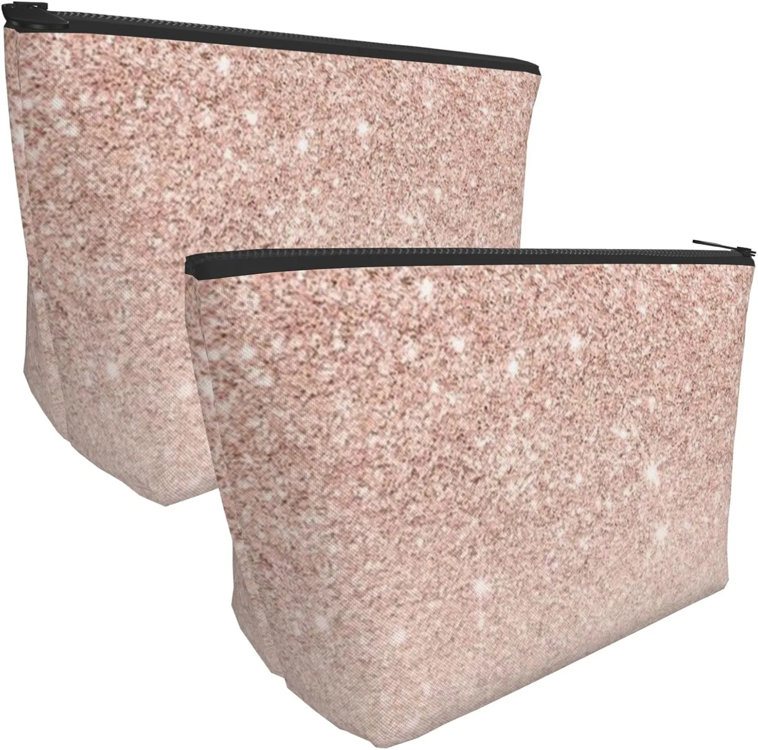 SWEET TANG Unisex Toiletry Bags Casual Storage Bag Travel Small Makeup Pouch Rose Gold Faux Glitter Pink Ombre Color Block Travel Bags For Best Friends Wife Mom Grandma