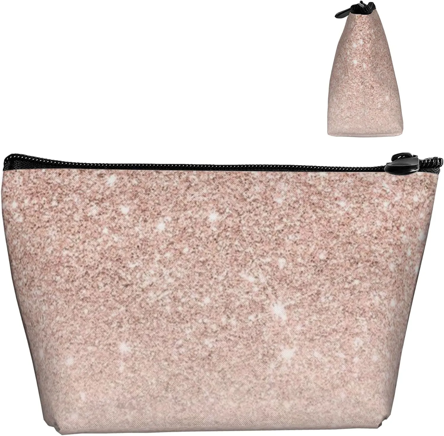 SWEET TANG Unisex Toiletry Bags Casual Storage Bag Travel Small Makeup Pouch Rose Gold Faux Glitter Pink Ombre Color Block Travel Bags For Best Friends Wife Mom Grandma