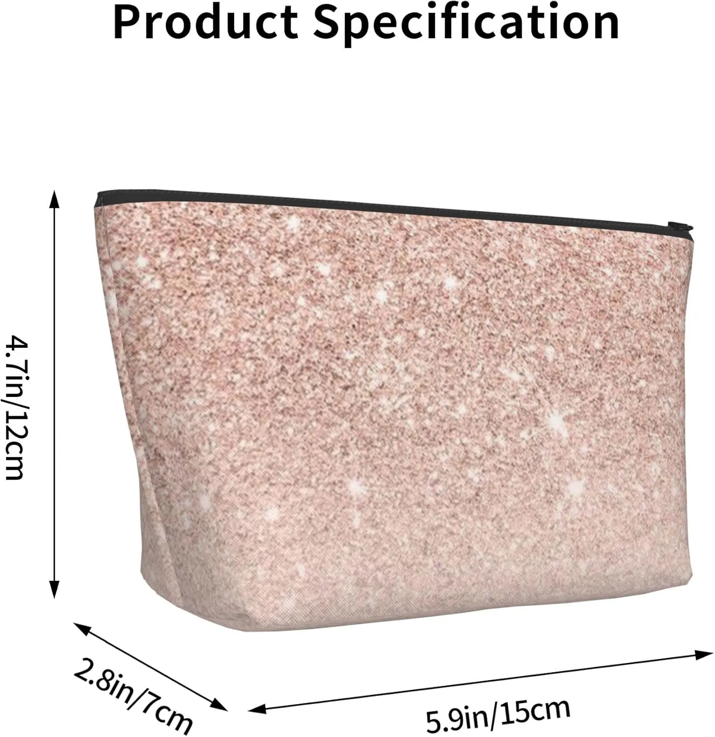 SWEET TANG Unisex Toiletry Bags Casual Storage Bag Travel Small Makeup Pouch Rose Gold Faux Glitter Pink Ombre Color Block Travel Bags For Best Friends Wife Mom Grandma