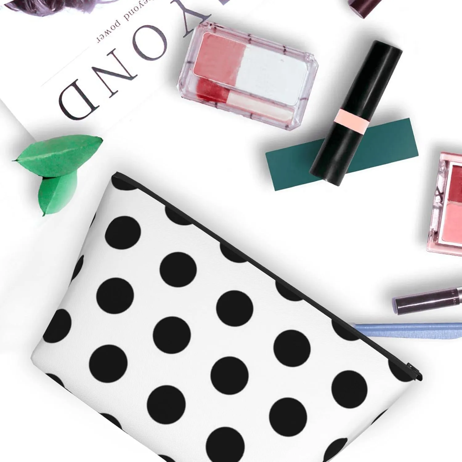 SWEET TANG Women Black Polka Dot Pattern Travel Makeup Bag Cosmetic Pouch Purse Organizer