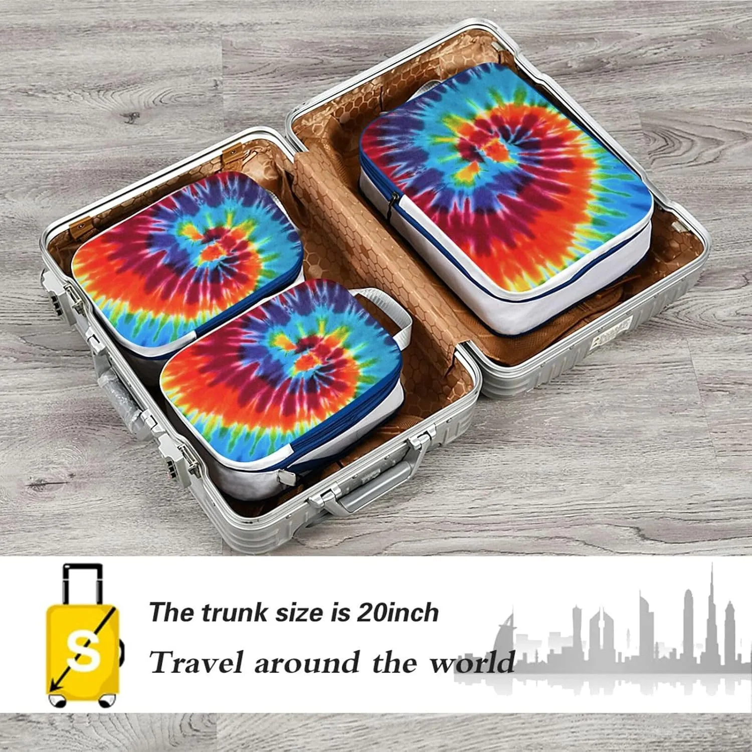 Swirl Colored Tie Dye Compression Packing Cubes for Travel Packing Organizers Backpack 3 Pack Luggage Travel Essentials Carry Must Haves Waterproof Suitcase Storage Bags