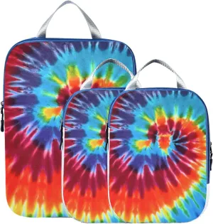 Swirl Colored Tie Dye Compression Packing Cubes for Travel Packing Organizers Backpack 3 Pack Luggage Travel Essentials Carry Must Haves Waterproof Suitcase Storage Bags