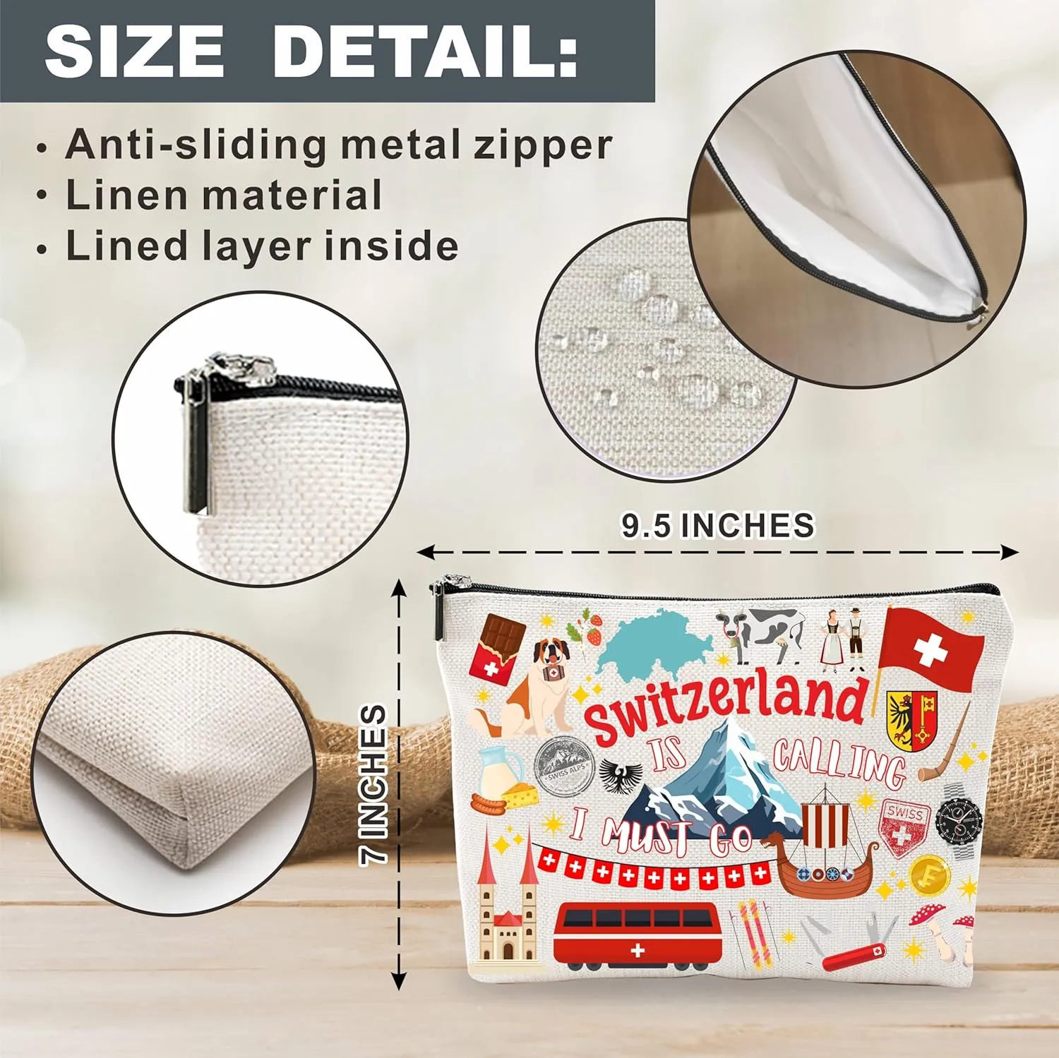 SwitzerlandSouvenirs Cosmetic Bags For Women,Switzerland Is Calling I Must Go, Makeup Organizer Bag, Toiletry Pouch, Small Travel Storage Bag, Switzerland Themed Gifts, Women Essentials - D10