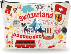 SwitzerlandSouvenirs Cosmetic Bags For Women,Switzerland Is Calling I Must Go, Makeup Organizer Bag, Toiletry Pouch, Small Travel Storage Bag, Switzerland Themed Gifts, Women Essentials - D10