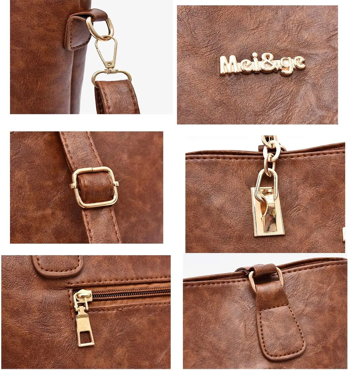 Synthetic PU Leather Tote for Women Satchel Crossbody Hobo 6pcs Handbags Shoulder Wallet Card Nail Clipper Bag-Black