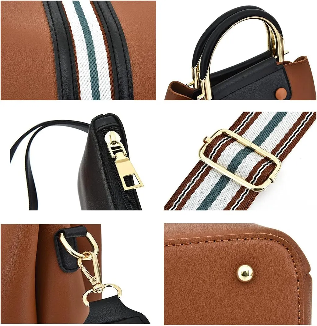 Synthetic PU Leather Tote for Women Satchel Crossbody Hobo Ribbon splicing 3pcs Handbags Shoulder Wallet Card Bag-Gray